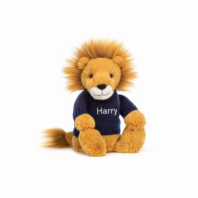 Jellycat Bashful Lion with Navy Jumper Australia | 054283JGW